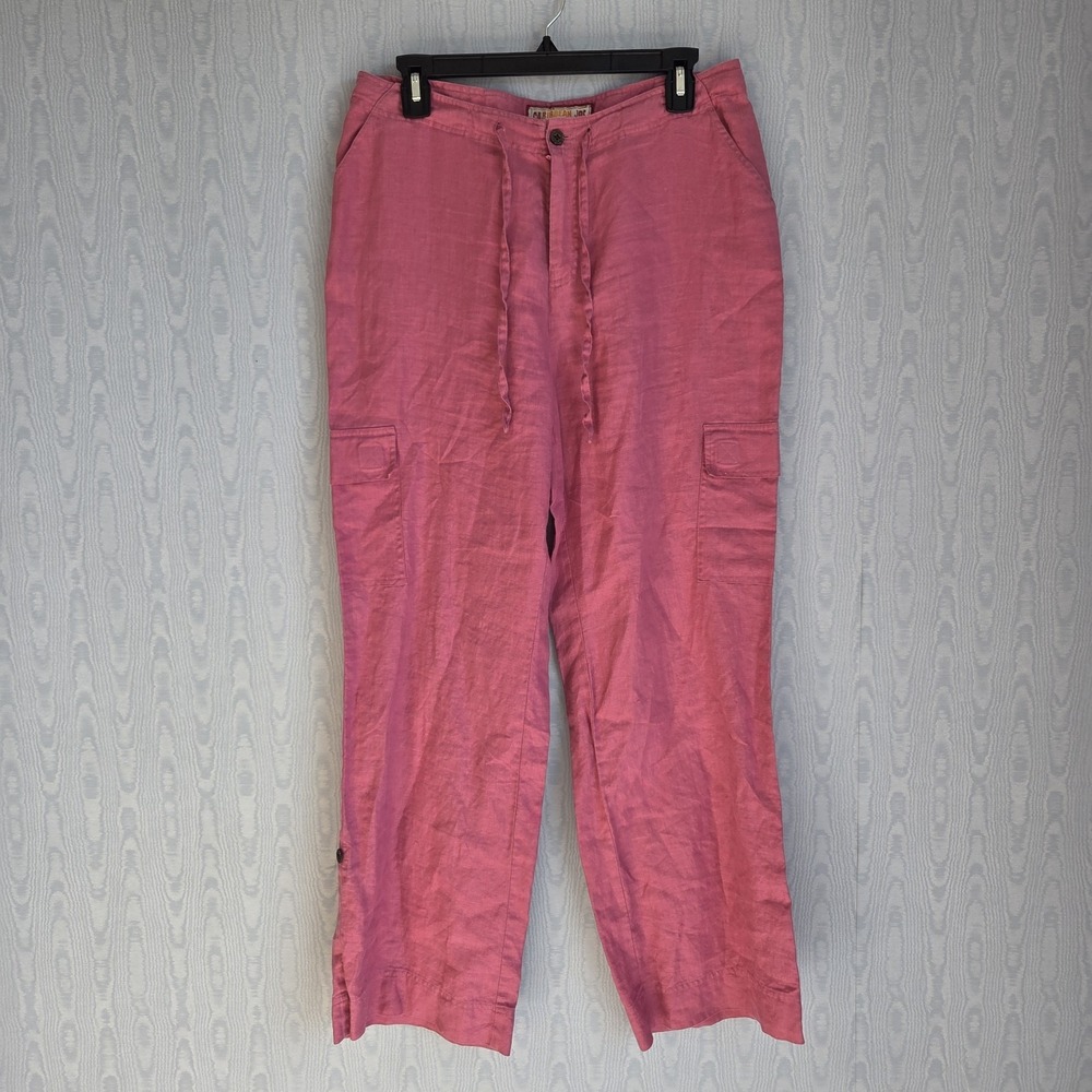 Caribbean Joe Womens 10 Cargo Pants 100% Linen Pink Y2K Wide Leg Summer Vacation